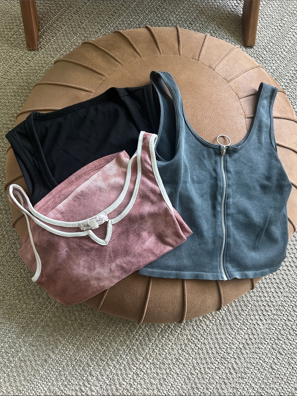 Pink Rose Three-Pack Tank Tops — Black, Dusty Pink & Slate Blue